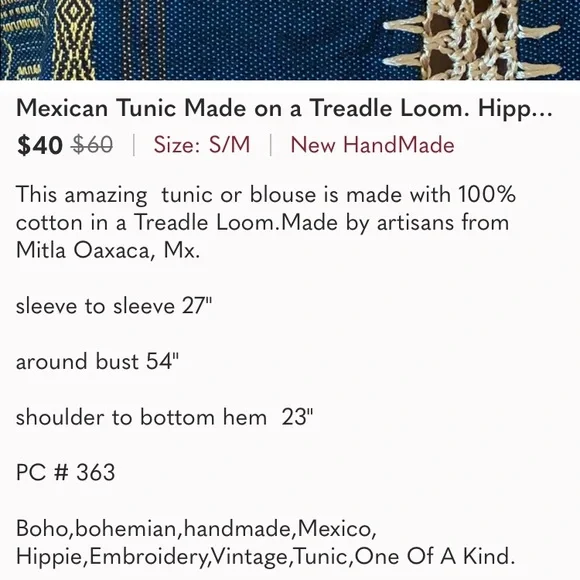 Mexican Tunic Made on a Treadle Loom. - Picture 8 of 8